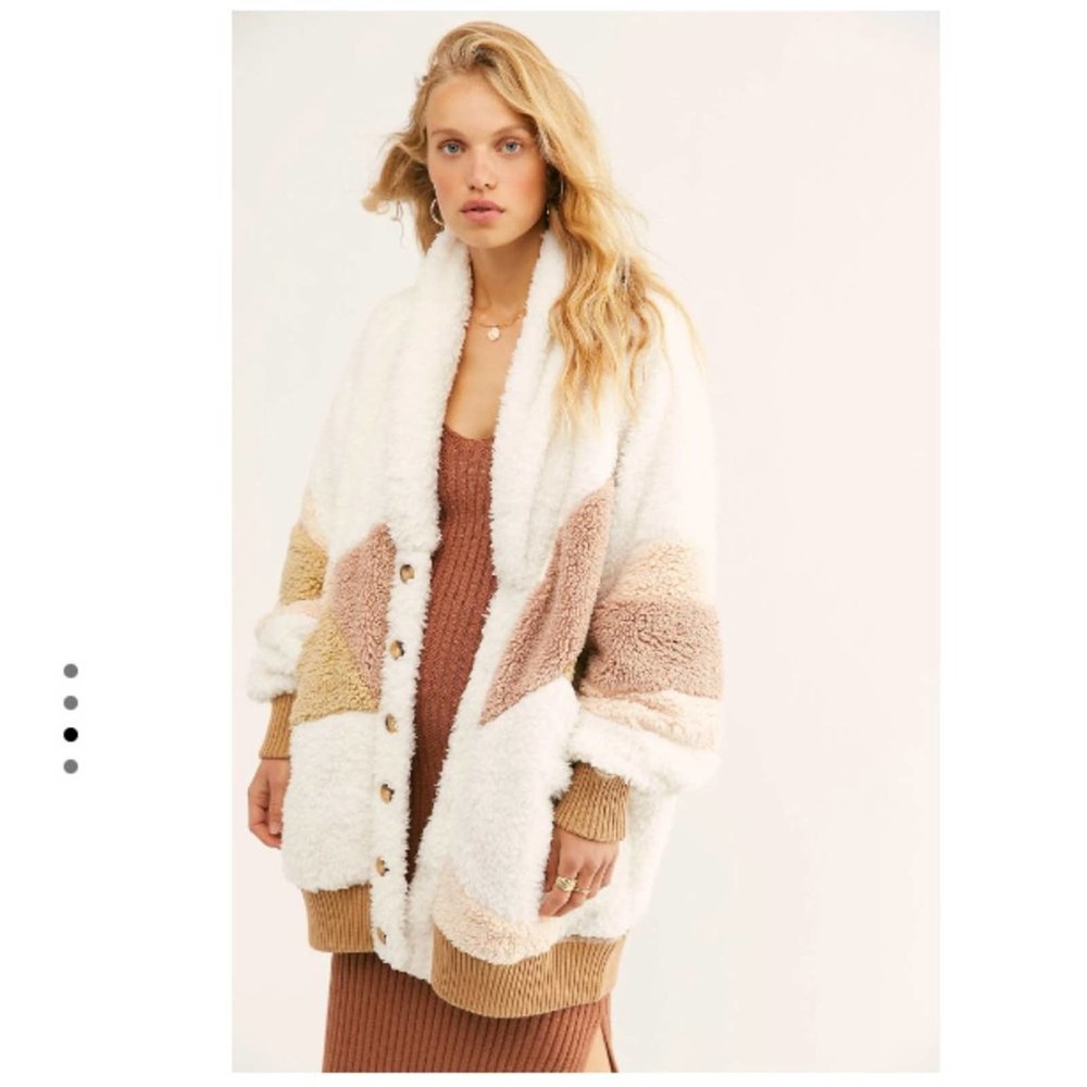 Rare Free People Selma Cardi Color Block Sherpa Cardigan Size S